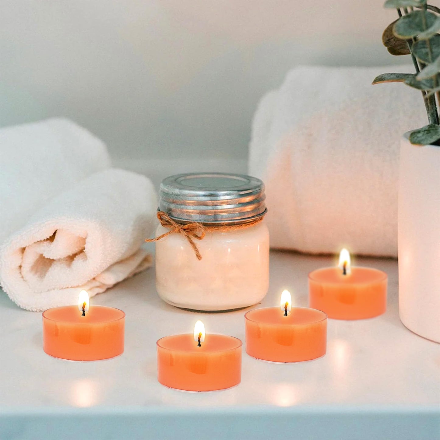 Orange Tea Lights Candle Set of 24, Citrus Scented Tealight Candles, Handmade Tea Candles, Long Burning Tealights for Romantic Wedding Home Decor Gift