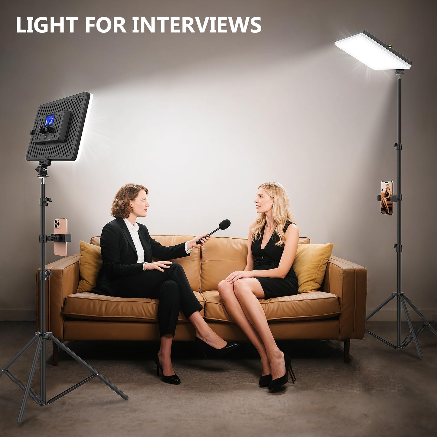 Kmasic 2 Pack Led Video Light Kit, 4000mAh Rechargeable Lithium Battery, Light Panel 2500k-8500k 2200Lux 79 inches Light Stand for Studio Photography Light Video Recording Game Live Streaming