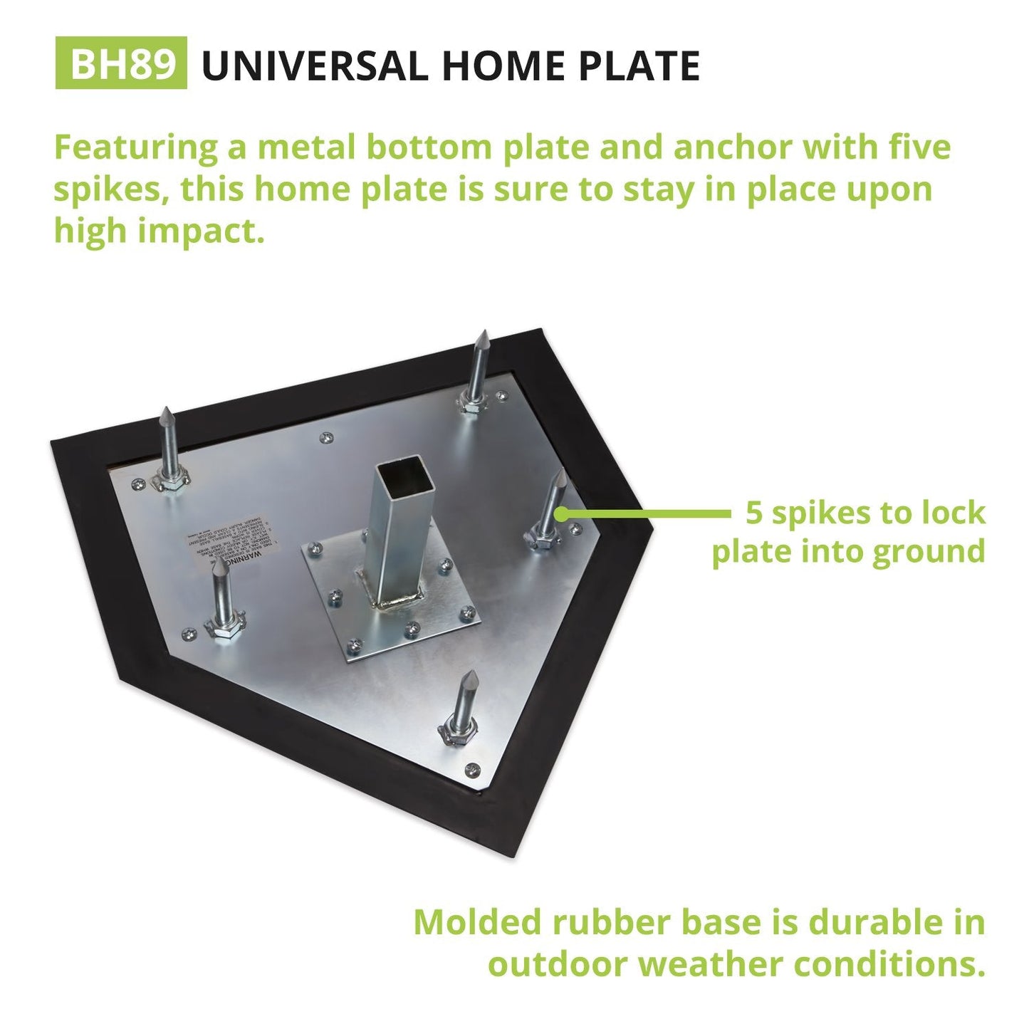 Champion Sports Universal Homeplate – Molded Rubber, Metal Bottom Home Plate with Ground Anchor and Spikes