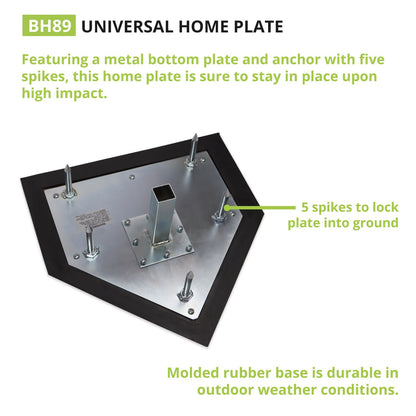 Champion Sports Universal Homeplate – Molded Rubber, Metal Bottom Home Plate with Ground Anchor and Spikes