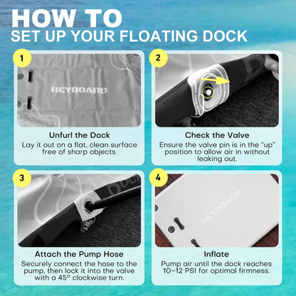 HEYBOARD Inflatable Floating Dock - Non-Slip Air Dock Platform, Floating Island Raft for Pool, Beach, Lake, Ocean with Detachable Ladder Gray 5 x 6 ft