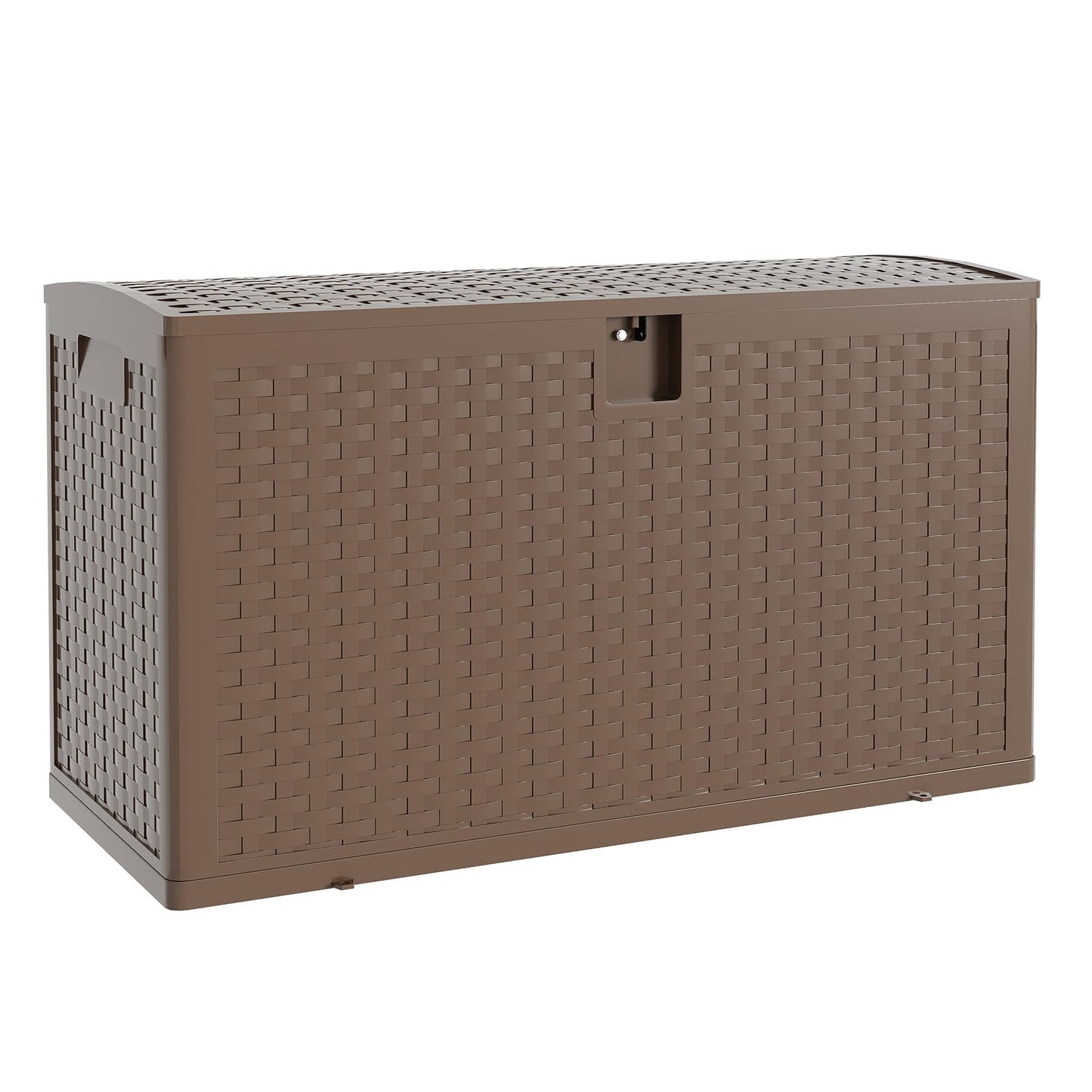 Hetoy 99 Gallon Resin Deck Storage Box, Waterproof Weather-Resistant Outdoor Storage Bin, Lockable Design for Patio Cushions, Garden Tools and Package Delivery, Brown