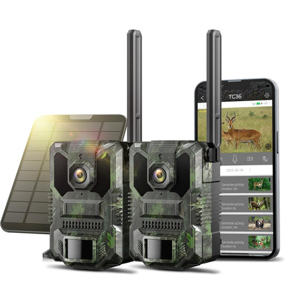 VOOPEAK Trail Camera 2 Pack, 4G LTE Cellular Trail Camera with Built-in SIM Card 2.5K HD Live Streaming Solar Panel 4 Area in 1 Screen Night Vision Motion Activated Game Camera for Hunting & Outdoor