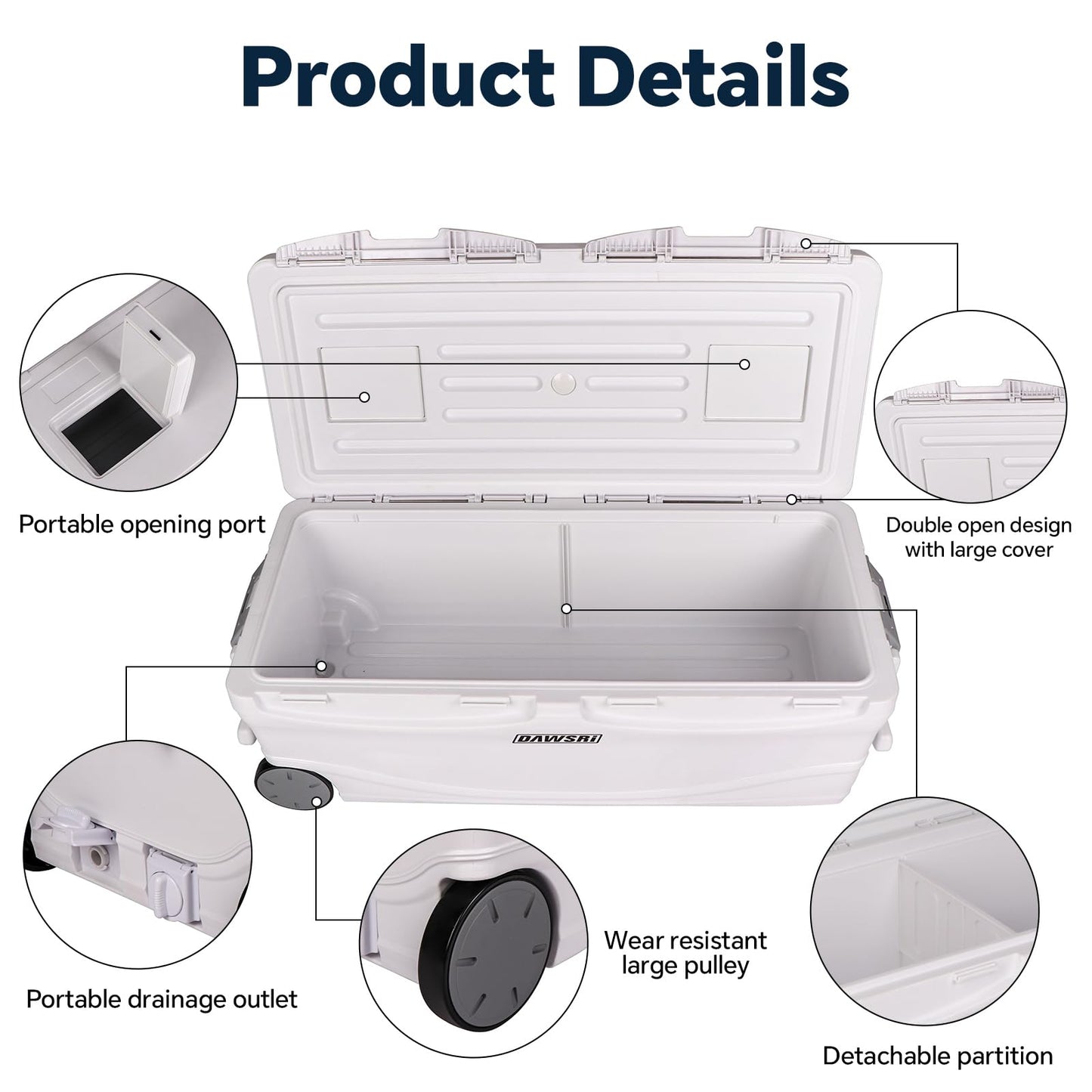 DAWSRi Icehouse Series Hard Cooler with Wheels Ice Retention Durable Insulated Portable Ice Chest Box Easy to Transport for Camping,Fishing,Boat,Travel,Tailgates,Picnics,Beach,Barbecue 42QT