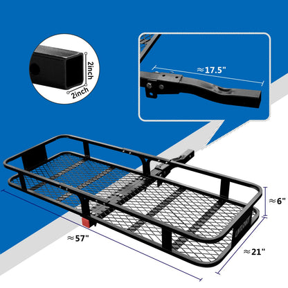 LWTURMRT Anti-Abrasion Hitch Cargo Carrier 57"X21"X6",Trailer Rack Mount Steel with High Side Rails for RV's,Trucks,SUV,Vans,Cars 2" Receiver 500lb,Black