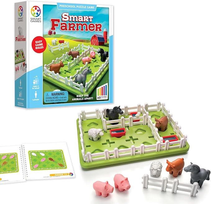 SmartGames Smart Farmer – Barnyard STEM Focused Cognitive Skill-Building Logic Puzzle Game with 60 Challenges for Ages 5+