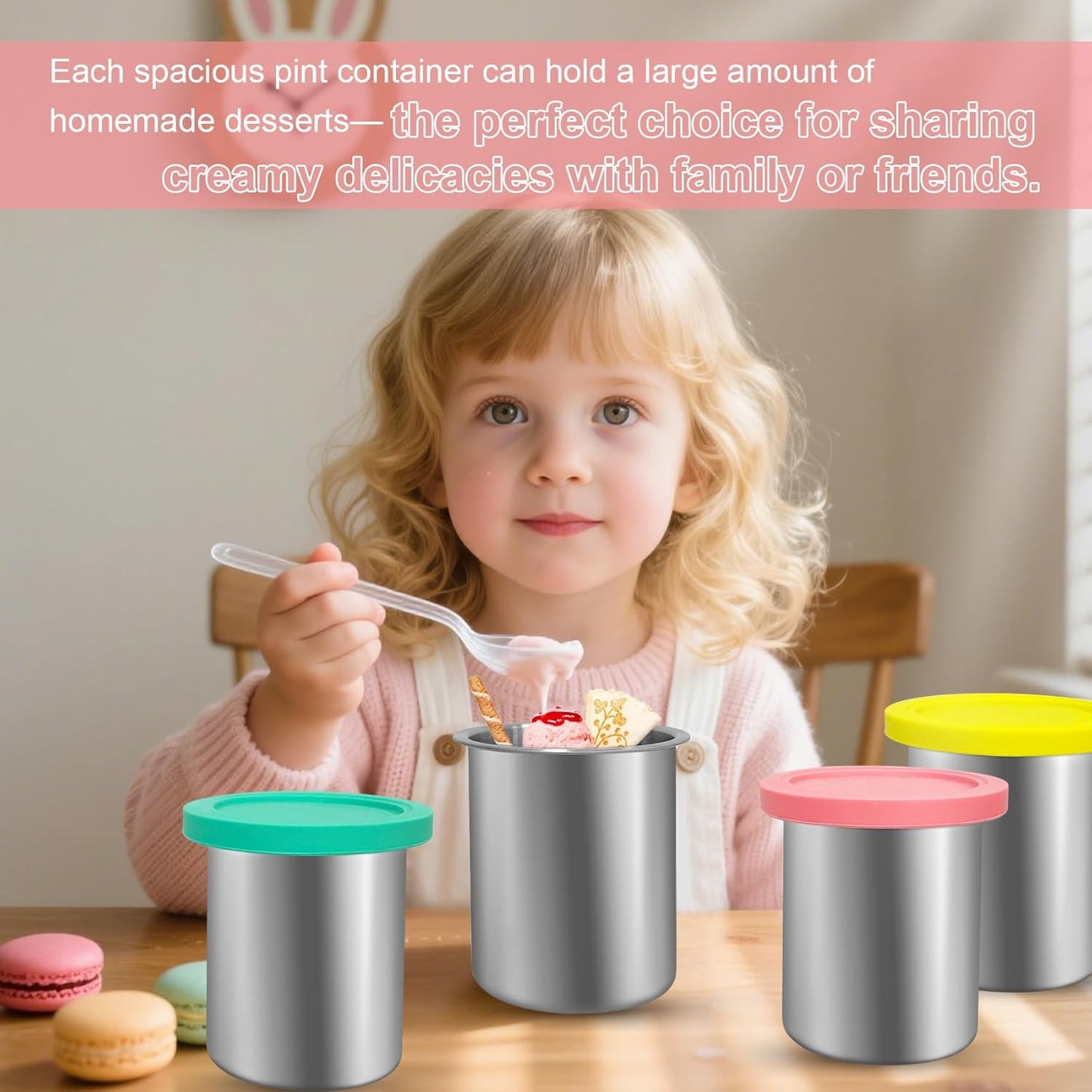 Ninja Creami Deluxe Containers - 4 Pack Stainless Steel with Silicone Lids | BPA-Free & Dishwasher Safe