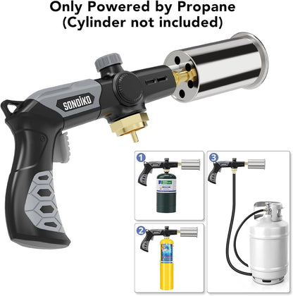Sondiko Powerful Propane Torch - Adjustable Cooking & Searing Tool for BBQ, Campfire | Black & Grey