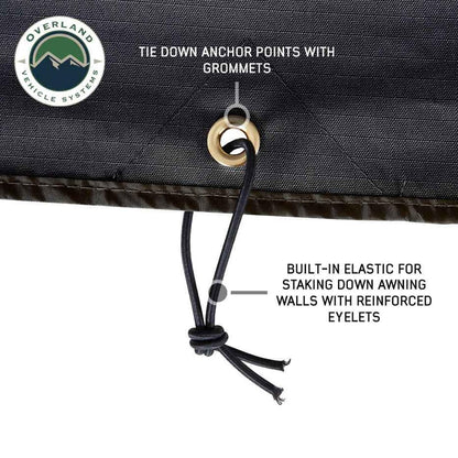 Overland Vehicle Systems XD Nomadic 180 Awning Wall with Windows - 320G Poly Cotton Rip Stop Black Out Matierial - Zipper Attachment Method