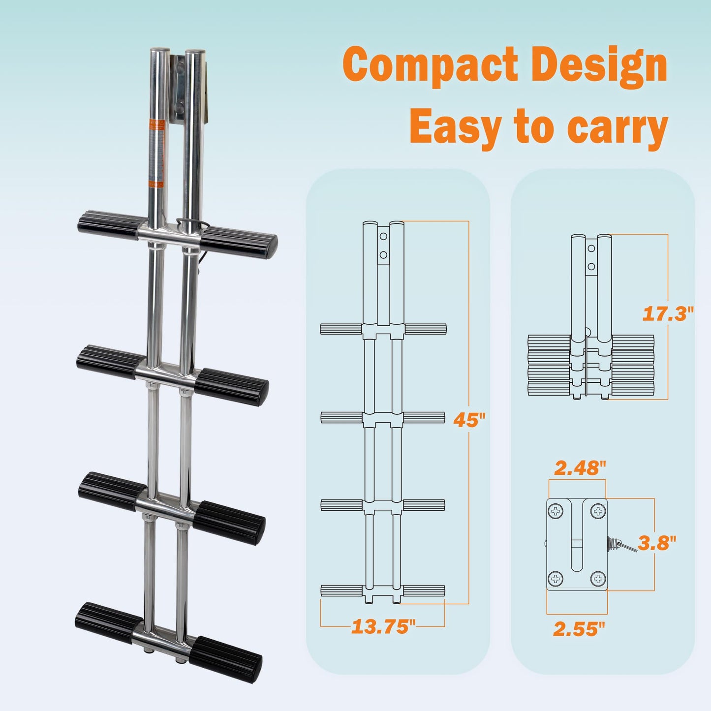 XinKunmarine 4 Step Boat Ladder, Stainless Steel Dive Boarding Ladders for Bass Fishing Boats, Heavy-Duty with Non-Slip Treads