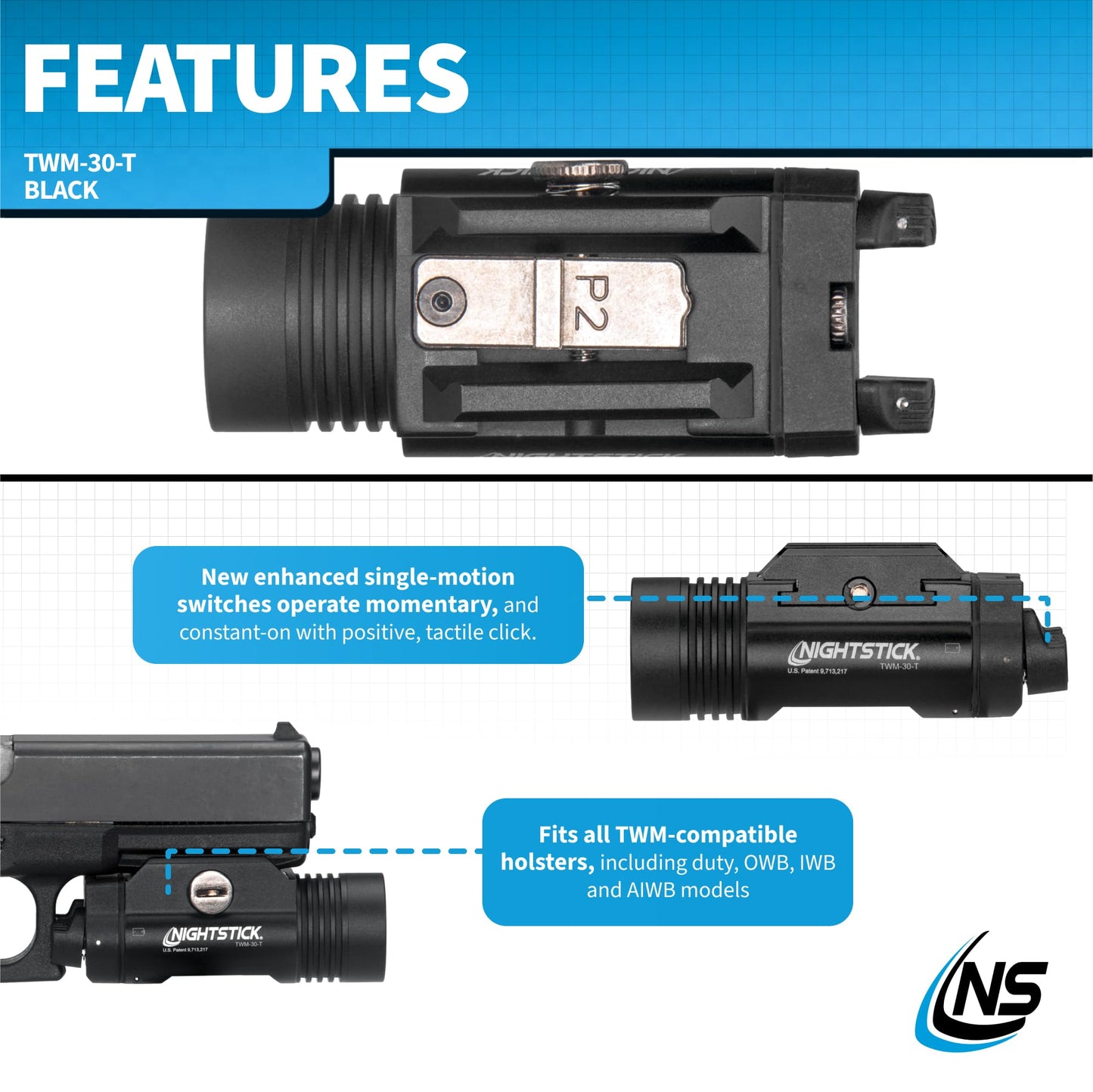 Nightstick TWM-30-T Full Size Turbo High Candela Handgun Light - 2 CR123 - Black