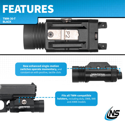 Nightstick TWM-30-T Full Size Turbo High Candela Handgun Light - 2 CR123 - Black