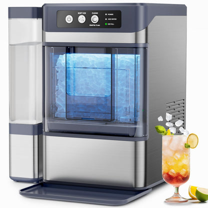 Nugget Ice Maker Countertop, 44lbs/24H with 0.8 Gallon Tank, ETL Approval, Chewable Soft Pellet Ice Ready in 5 Mins, Stainless Steel Countertop Ice Maker with Self-Cleaning for Home, Office, RV