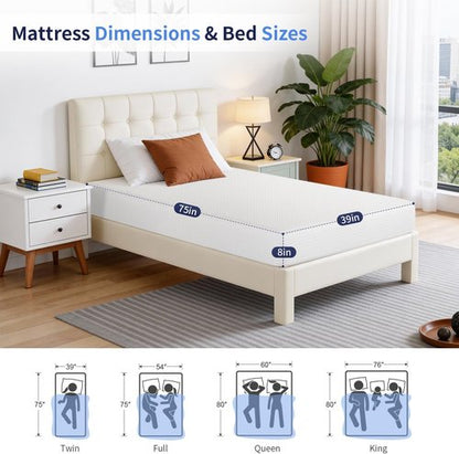 FDW 8-Inch Twin Mattress - Medium Firm Gel Memory Foam | CertiPUR-US Certified | Pressure Relief & Cooling Cover