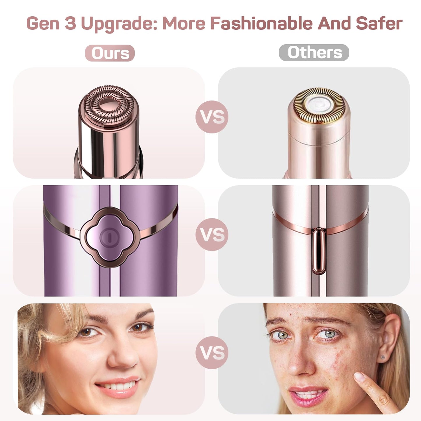 Facial Hair Removal for Women, Electric Painless Rechargeable Facial Hair Remover for Face, Lip, Chin with 2 x Replacement Heads