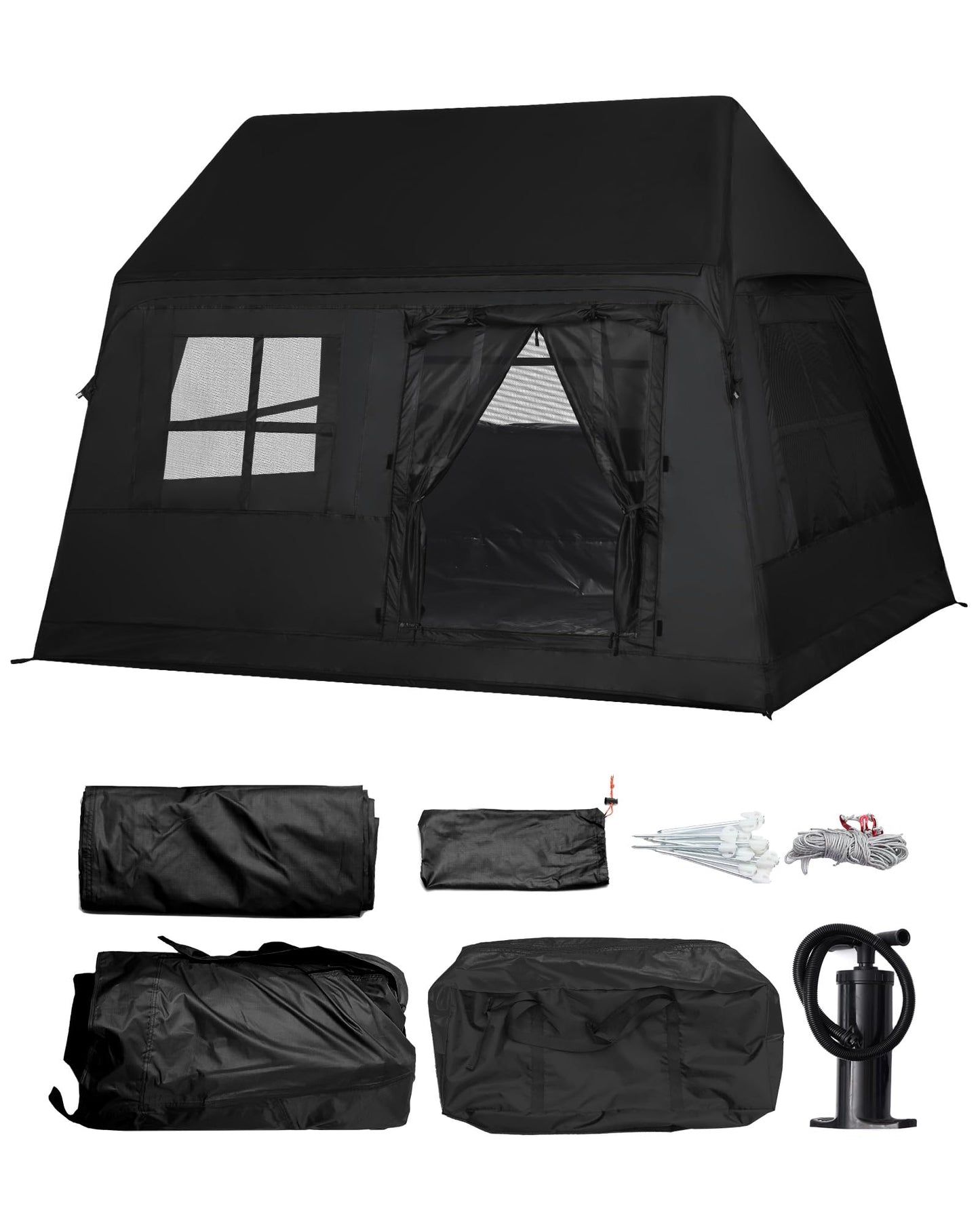 3-4 Person Inflatable Camping Tent Blow Up Hand Pump Easy Setup Waterproof Inflatable Cabin Portable Air Tent for Camping Family Tent for Backpacking Hiking