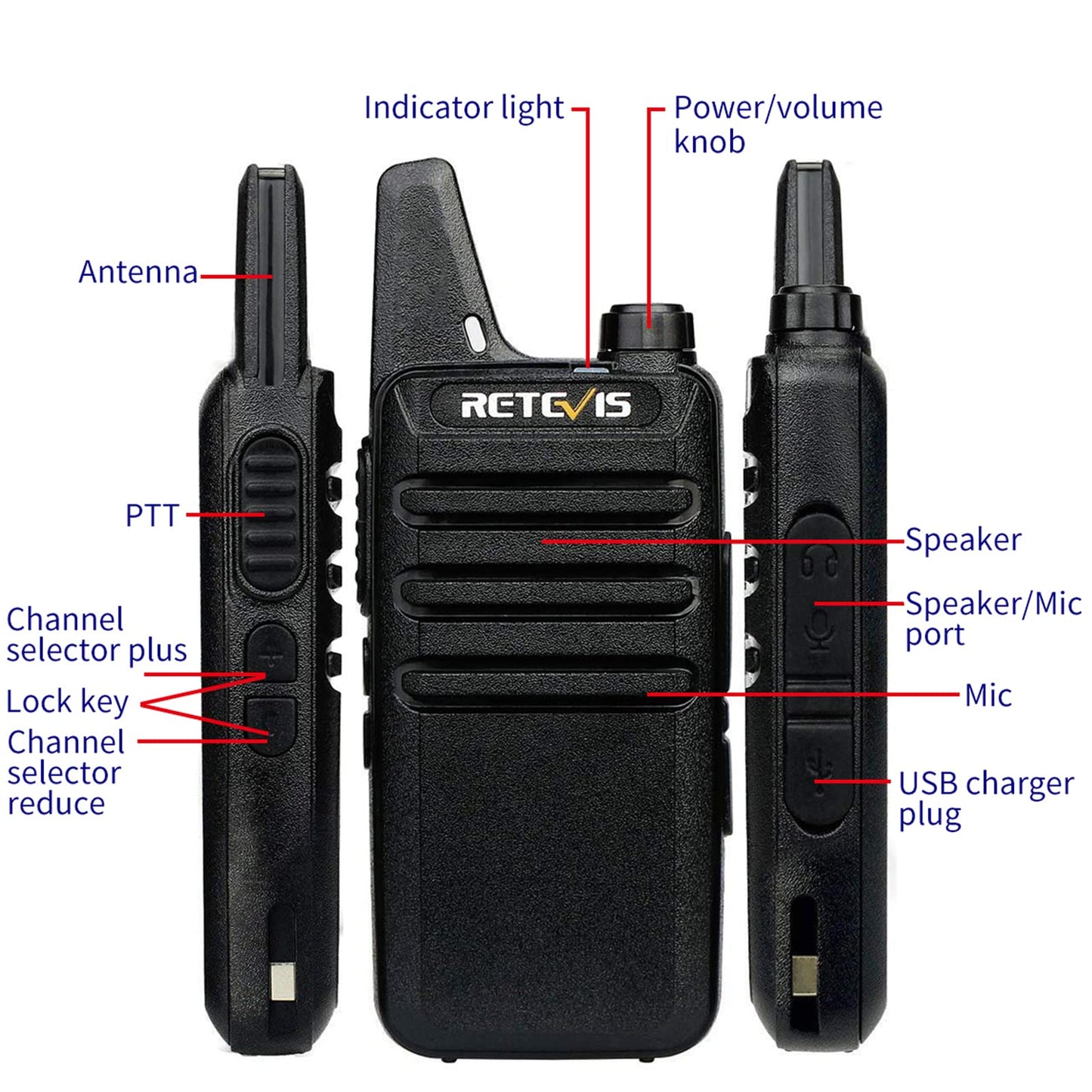 Retevis RT22 2 Way Radios Walkie Talkies,Rechargeable Long Range Two Way Radio, USB VOX Small Emergency 2 Pin Earpiece Headset,for School Retail Church Restaurant (Packed in Pairs with 5 Boxes)