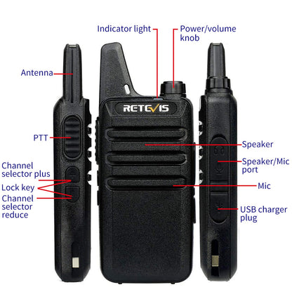 Retevis RT22 2 Way Radios Walkie Talkies,Rechargeable Long Range Two Way Radio, USB VOX Small Emergency 2 Pin Earpiece Headset,for School Retail Church Restaurant (Packed in Pairs with 5 Boxes)