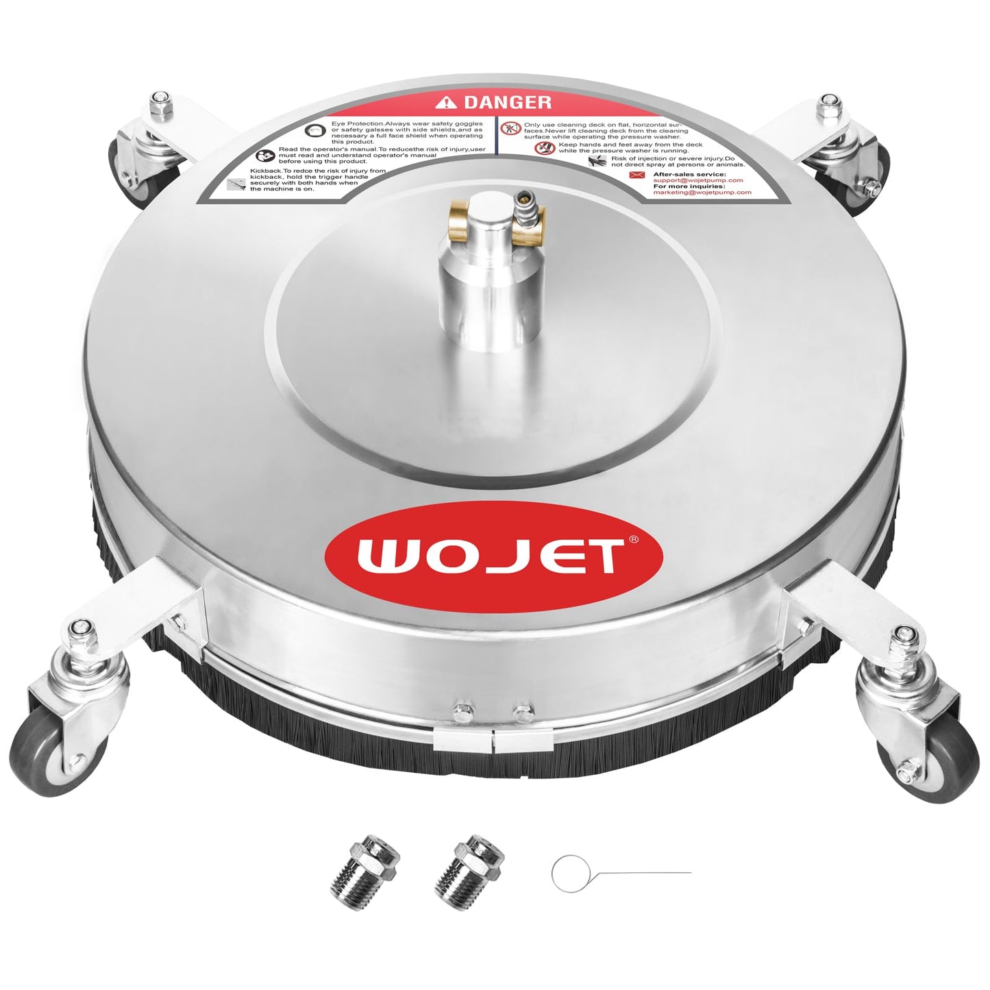WOJET 16" Stainless Steel Pressure Washer Surface Cleaner, Professional Grade Power Washer Surface Cleaner Attachment for Concrete Driveway, Patio, Deck, Sidewalk, Fits Gas & Electric Washers 4500 PSI