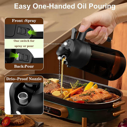 Oil Sprayer for Cooking, 16oz Glass Olive Oil Dispenser Bottle for Kitchen Gadgets, 2 in 1 Spray and Pour Dark Brown Bottle with Stickers for Air Fryer, Salad