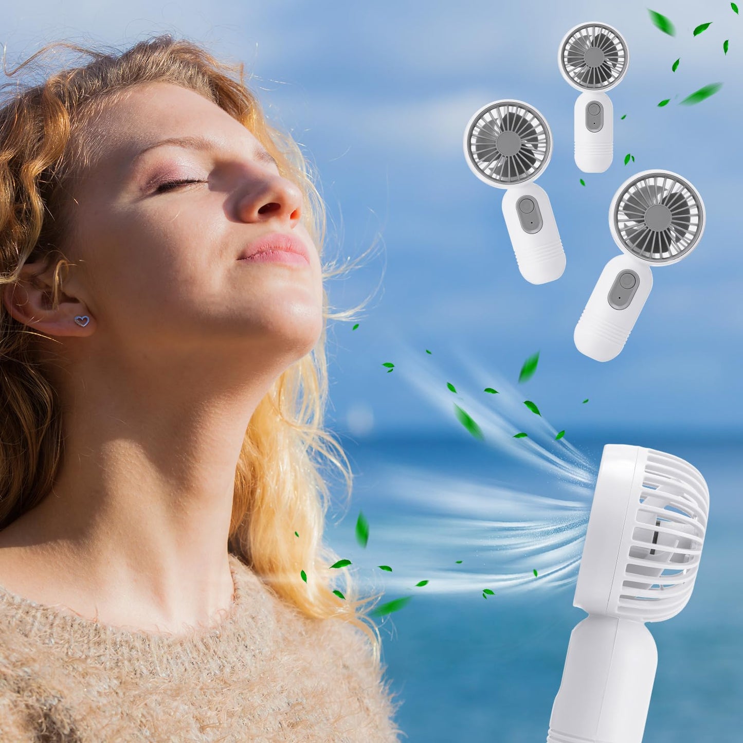 Rossesay 72 Pcs Mini Portable Fan Bulk Cute Handheld Lightweight Small Little Personal Hand Eyelash Fan 3 Speeds USB Rechargeable for Women Men Indoor Outdoor Makeup Travel (White)