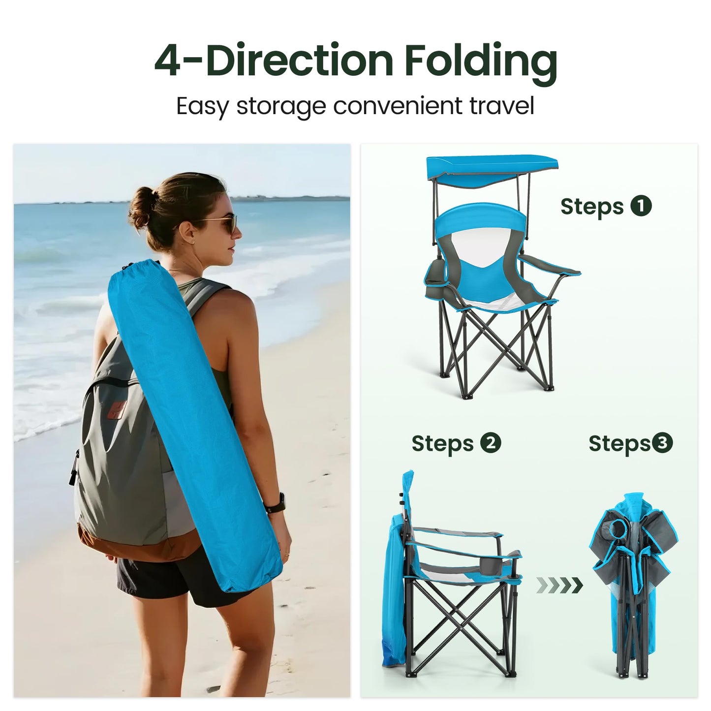 HIGH POINT SPORTS Heavy Duty Canopy Lounge Chair Sunshade Hiking Travel Chair, Foldable Canopy Shade Chair for Outdoor, Camping, Patio, Support 350 LBS, 2 Pack, Enamel Blue