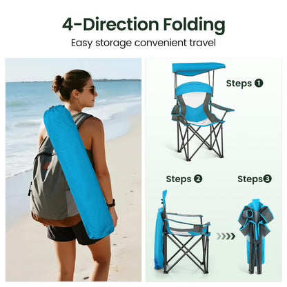 HIGH POINT SPORTS Heavy Duty Canopy Lounge Chair Sunshade Hiking Travel Chair, Foldable Canopy Shade Chair for Outdoor, Camping, Patio, Support 350 LBS, 2 Pack, Enamel Blue