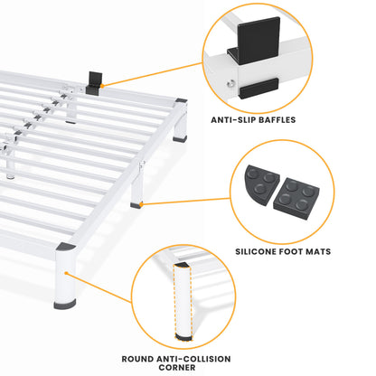 7 Inch Queen Bed Frame, Metal Platform Bed Frame with Round Corner Legs, 3500 lbs Heavy Duty Steel Slats Support, No Box Spring Needed, Noise Free, Easy Assembly, White