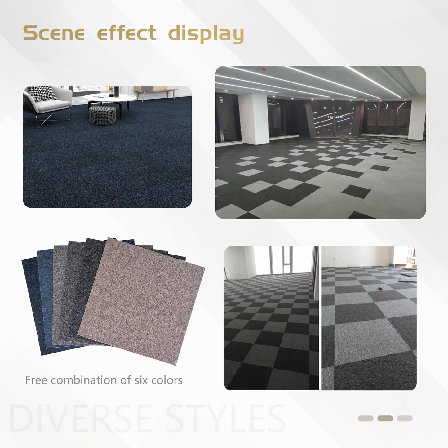 Carpet Tiles 20x20 Inch - Non-Slip Soft Square Flooring with FlexLok Tabs for Easy DIY Installation - Durable Office, Garage, Gym & Basement Floor Cover (Gray 32, suse 02)