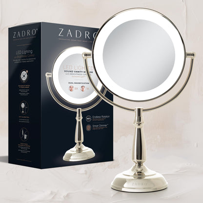 Zadro Makeup Mirror with Lights and Magnification Dimmable Touch LED Lighted Makeup Mirror with Magnification 5X/1X, 17.5" H x 11" W (Polished Nickel)