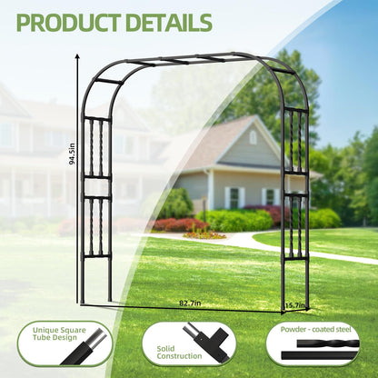 6.9x7.9FT Square Tube Garden Arbor Trellis,Unique Design Metal Arch for Climbing Plants Outdoor,Large Wedding Arch for Ceremony,Lawn Patio Backyard Decoration
