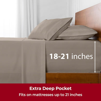 Mellanni Extra Deep Twin Sheets - Hotel Luxury Bedding Set | Ultra Soft, Cooling, Wrinkle-Resistant (Twin, Tan)
