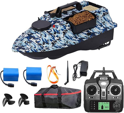 RC Bait Boat 546-Yard Range GPS Fishing Bait Boat with 4 Waypoint Auto Cruise 4.4lbs Capacity 3 Hoppers Dual Battery &amp Motor System