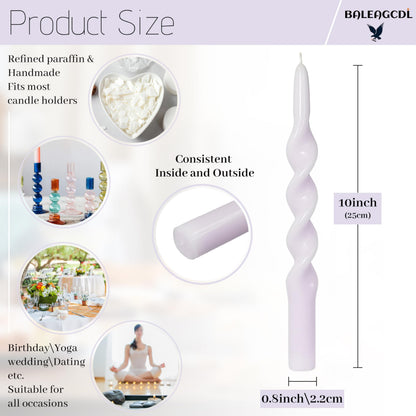 BALEAGCDL Unscented Twisted Taper Candle Gradient Purple Spiral Candlesticks 10 Inch Handmade Smokeless Dinner Long Candles Set for Holiday Wedding Party Gift Home Decoration