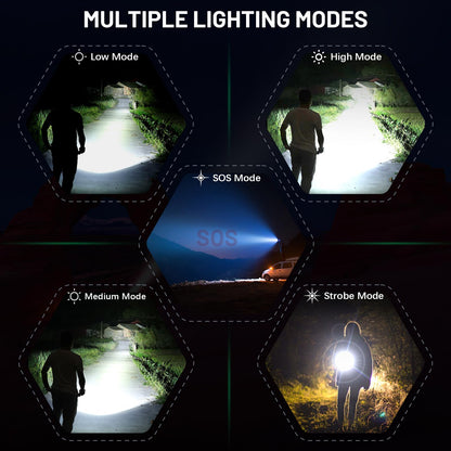 Grentay Black&Blue Rechargeable LED Flashlights High Lumens,Super Bright Flashlight with Input and Output Functions,10 Light Modes,Zoomable, IP67 Waterproof,Tactical Flashlight for Camping