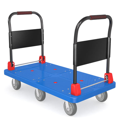 Heavy-Duty Platform Truck Cart with 2 Handrails and 6 of 6" Wheels 2200lbs Capacity Foldable Push Cart Dolly Large Flatbed Hand Cart Moving Dolly Cart for Groceries, Garage, Warehouse (50" L x 27" W)