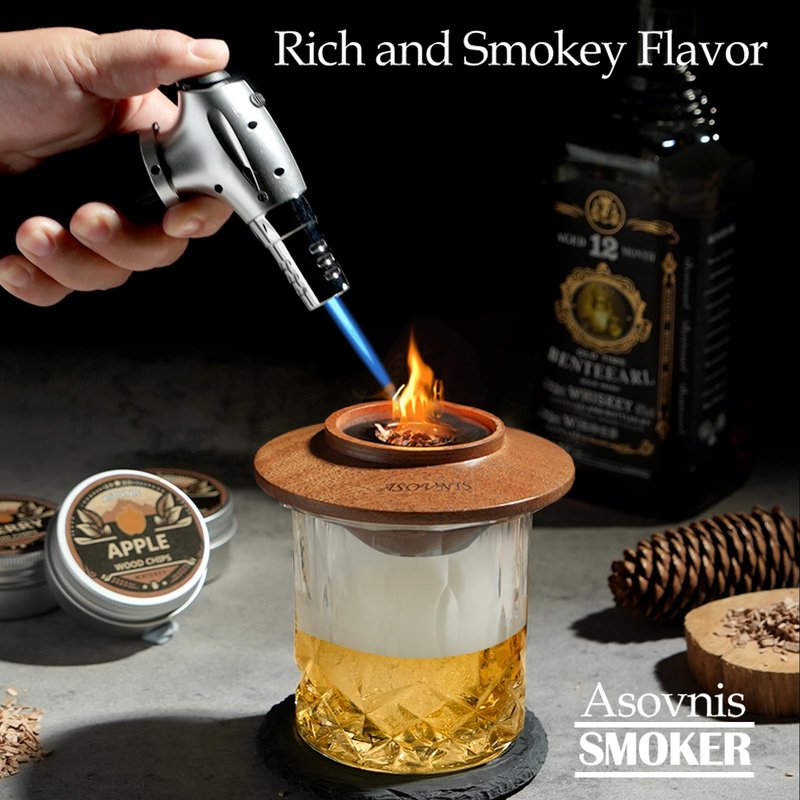 Whiskey Smoker Kit with Torch - 6 Flavors Wood Chips, 2 Glasses, Cocktail Smoker Infuser Kit, Old Fashioned Drink Smoker Kit, Birthday Valentine's Day Bourbon Whiskey Gifts for Men, Dad(No Butane)