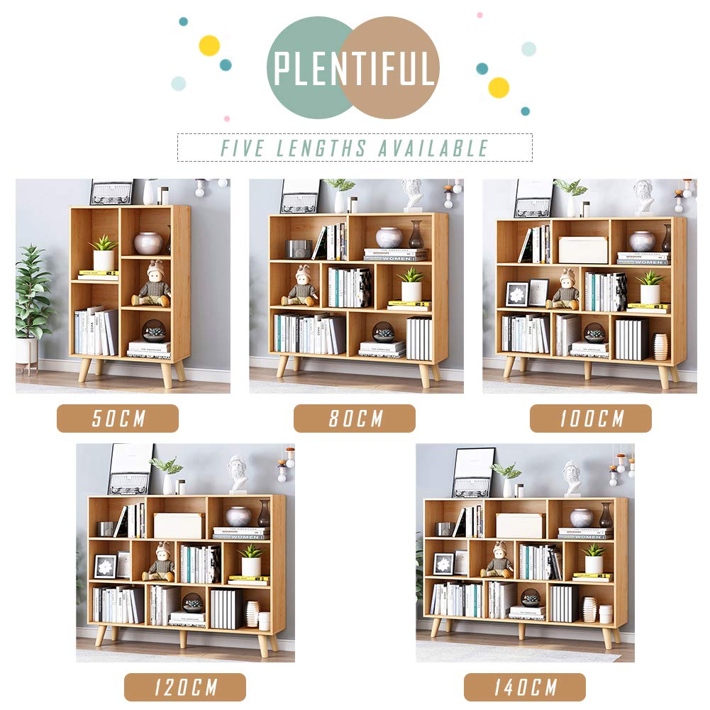 IOTXY Wooden Open Shelf Bookcase - 3-Tier Floor Standing Display Cabinet Rack with Legs, 10 Cubes Bookshelf, Pear Yellow