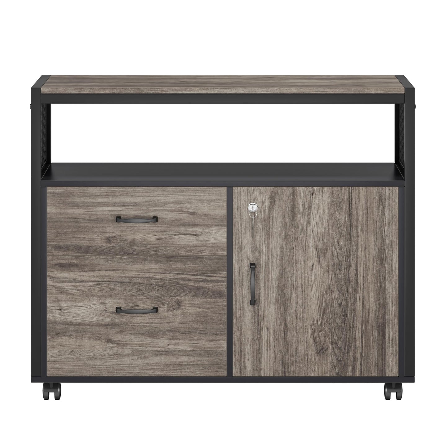 Tribesigns Modern File Cabinet with Drawers for Letter-Sized File and Door, Lockable lateral Filing Cabinet Printer Stand with Storage Shelves and with Rolling Caster for Home Office (Gray)
