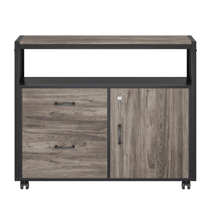 Tribesigns Modern File Cabinet with Drawers for Letter-Sized File and Door, Lockable lateral Filing Cabinet Printer Stand with Storage Shelves and with Rolling Caster for Home Office (Gray)