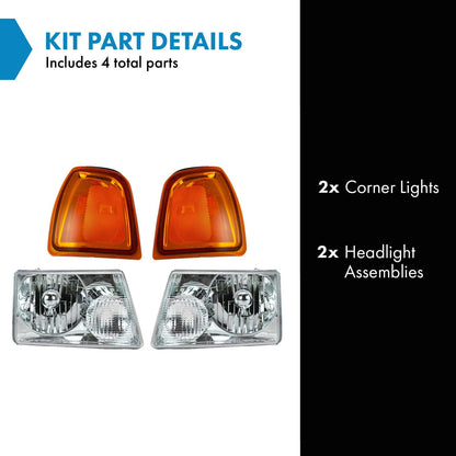 TRQ Headlight & Corner Light Kit for 2001-2005 Ford Ranger, Orange, Model LKA55916