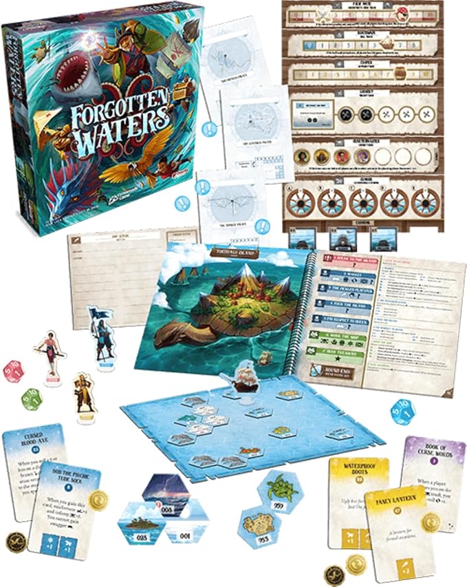 Forgotten Waters Board Game - Embark on a Hilarious Pirate Adventure in a World of High Seas Hijinks! Cooperative Strategy Game Ages 14+ 3-7 Players 2-4 Hour Playtime Made by Plaid Hat Games