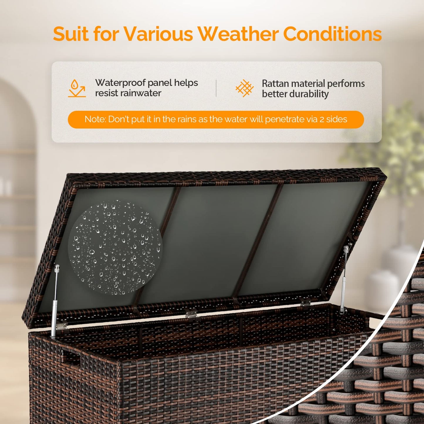 VINGLI Outdoor Wicker Storage Box, 132 Gallon Patio Rattan Deck Box, Wicker Storage Bench for Indoor, Outdoor, Pool, Balcony, Yard, Garden – Dark Brown