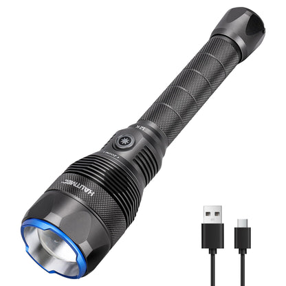 HAUTMEC Rechargeable Flashlights 12000 High Lumens Flashlight, 5 Light Modes Bright Flashlight, 2X Zoom, IP67 Waterproof & Impact-Resistant, and Power Bank, for Emergencies, Hunting, Camping, Hiking