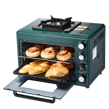 VEVOR Outdoor Camping Oven, 2-in-1 Portable Gas Camping Stove Oven Combo, Adjustable Fire, 60-Minute Timer, Windproof, for Camping Backyard Picnic Outdoor Cooking, Universal Butane Canister Compatible