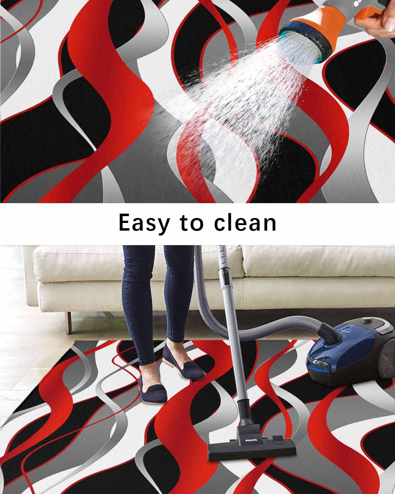 Outdoor Patio Rugs Red Black Lines Outdoor Area Rug Modern Abstract Stripes Non-Slip Backyard/Camping RV Rug/Deck/Porch Rug Front Door Floor Mat Carpet, 4x6ft