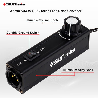 SIUNIMAS Pro 01A AUX to XLR 3Pin Noise Isolation Direct Box with Volume Controller and Grounding Switch Build-in Nylon Braided Cord Length 3.5ft Quality Durable 3.5mm AUX Plug (Pro 01A AUX-XLR)