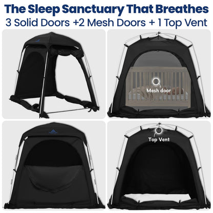 KNOCLOC Blackout Tent for Crib, Pack N Play, Toddler Travel Bed & Kids Cot, CPC Certified Baby Sleep Pod with Fan Pocket, 2 Mesh Doors, Breathable & Quiet Design, Easy Setup & Portable
