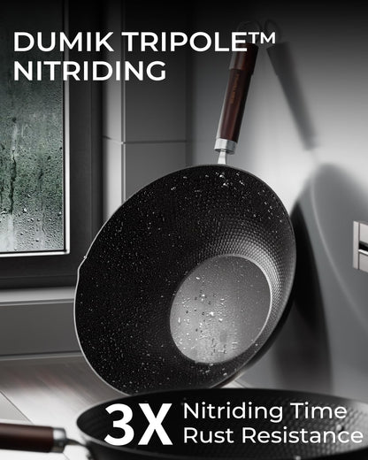 Armorbear Carbon Steel Pan Cookware Set (Carbon Steel Skillet & Wok), Nitrided Pre‑Seasoned, Flat‑Bottom Frying Pans for All Stovetops