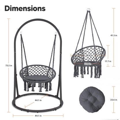 SUNCREAT Indoor Hammock Swing Chair with Stand, Hanging Chair Outdoor with Stand, 330 lbs Capacity, Patented, Grey